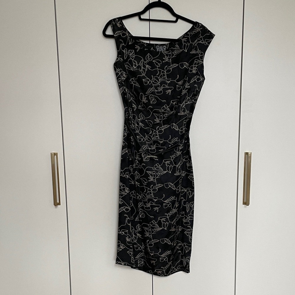 VINTAGE Cynthia Rowley Black and White Silk Floral Midi Dress